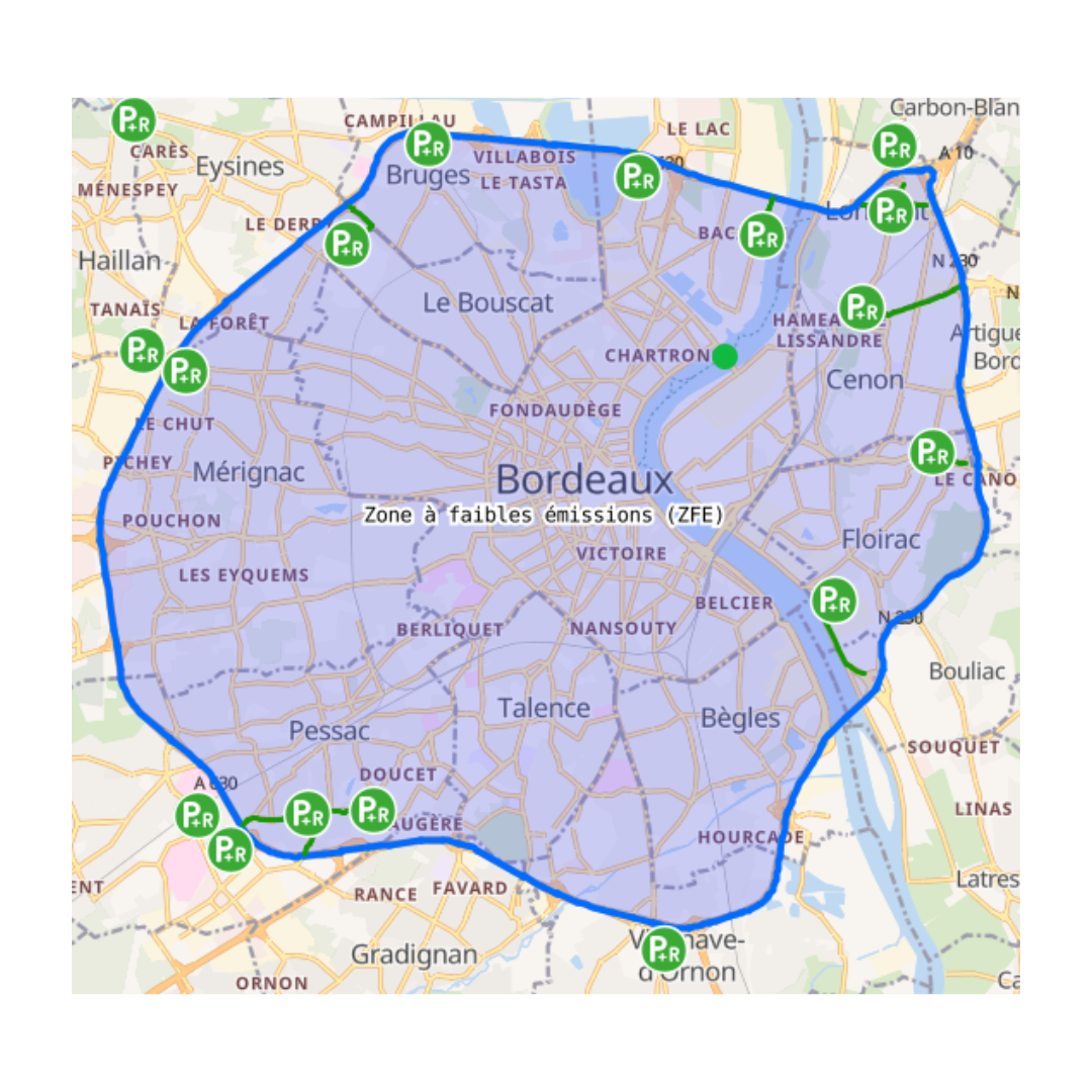 Carte de la ZFE sur Bordeaux Métropole